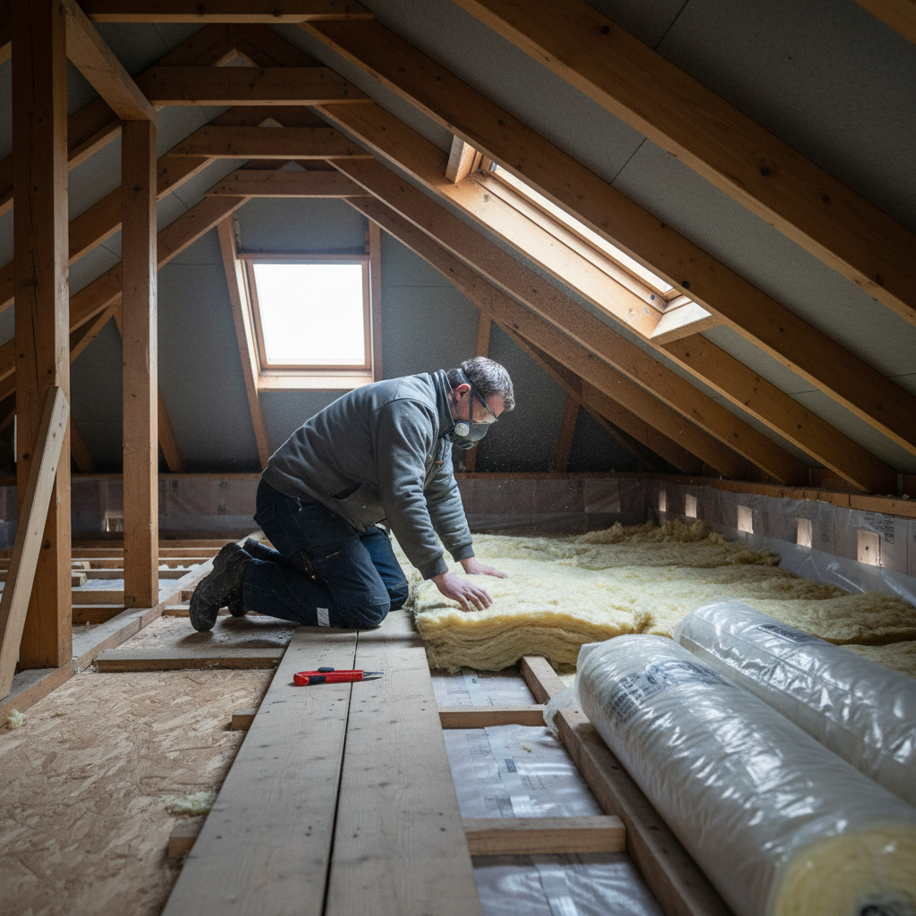 isolatør, efterisolering, loftisolering, isolering, energirenovering, indendørs, loft, tagrum, parcelhus, dansk bolig, mineraluld, glasuld, stenuld, gangbro, dampspærre, ventilation, renovering, vedligeholdelse, varmebesparelse, energiforbedring, pris, tilbud, hus, bolig, håndværker