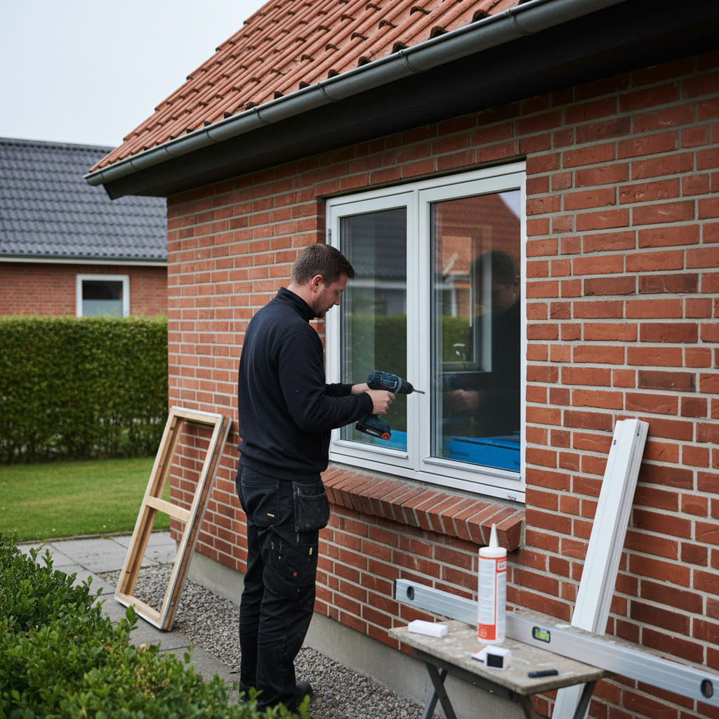 tømrer, vinduer, døre, vinduesudskiftning, dørudskiftning, montering, opmåling, fugning, lister, udendørs, parcelhus, mursten, tegltag, træ/alu, energivinduer, renovering, vedligeholdelse, byggeplads, professionel, aftale, pris, tilbud, hus, bolig, håndværker
