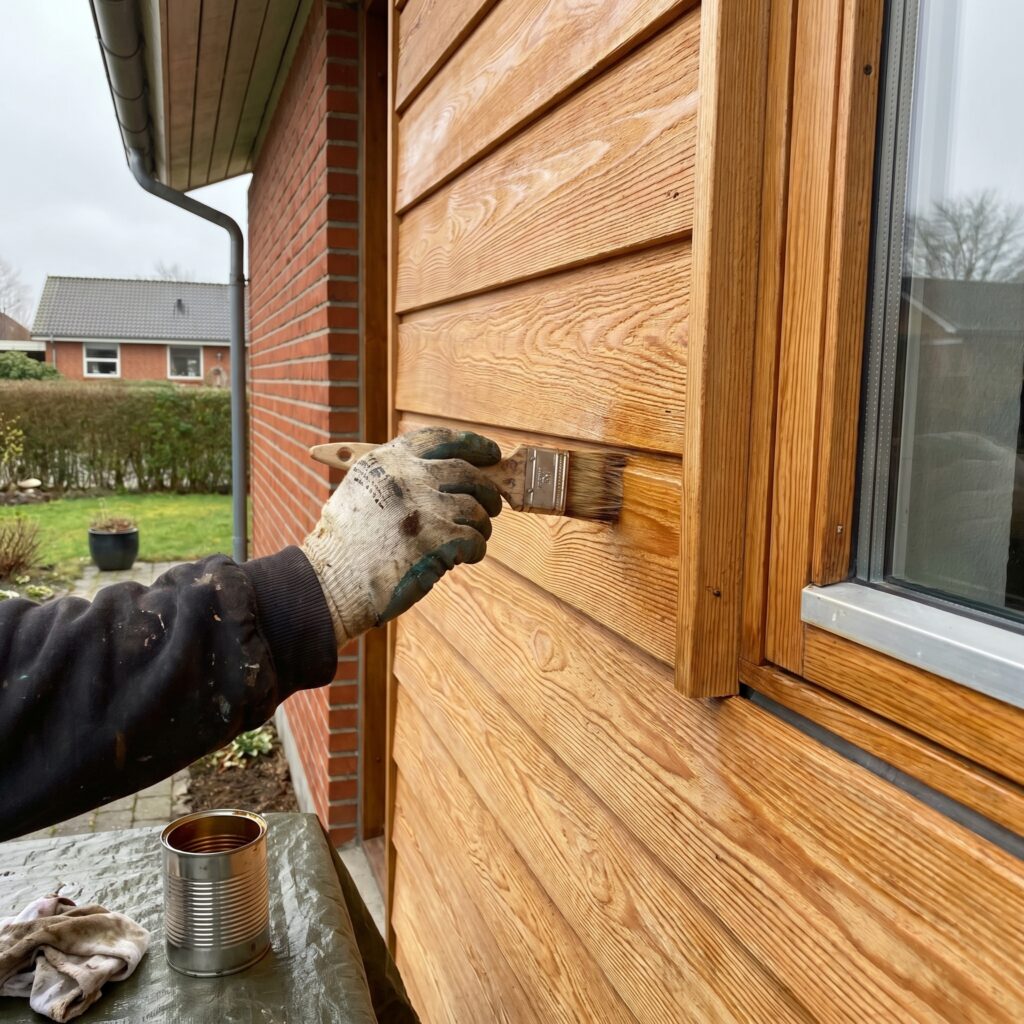 overlap-maling-trae, paint_wood, detail, mixed, maling,træ,facade,træværk,overfladebehandling,lak,olie,terrasse,beklædning, Detalje af lak eller olie der påføres træoverflade med naturlig struktur., ved udvendig træbeklædning og vindueskarme., dansk bolig, håndværk, renovering, vedligeholdelse, pris, tilbud, paint_wood, detail, mixed, maling,træ,facade,træværk,overfladebehandling,lak,olie,terrasse,beklædning