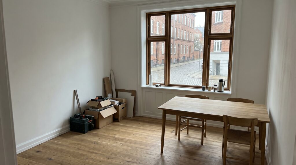 overlap-generelt, planning_result, result, mixed, planlægning,resultat,materialer,tilbud,byggeprojekt,renovering,håndværker,boligejer, Færdigrenoveret dansk rum med neutrale materialer og naturligt lys., i en ældre lejlighed., dansk bolig, håndværk, renovering, vedligeholdelse, pris, tilbud, planning_result, result, mixed, planlægning,resultat,materialer,tilbud,byggeprojekt,renovering,håndværker,boligejer