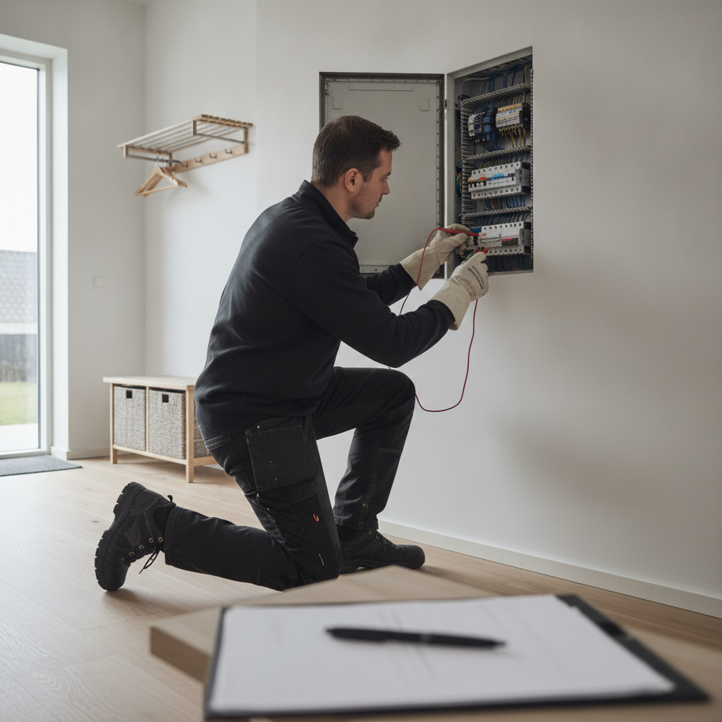 elektriker, autoriseret elektriker, elinstallation, eltavle, gruppetavle, hfi, hpfi, rcd, el-sikkerhed, el-tjek, dokumentation, bolig, indendørs, parcelhus, dansk hjem, værktøj, multimeter, installation, vedligeholdelse, professionel, renovering, hus, bolig, håndværker