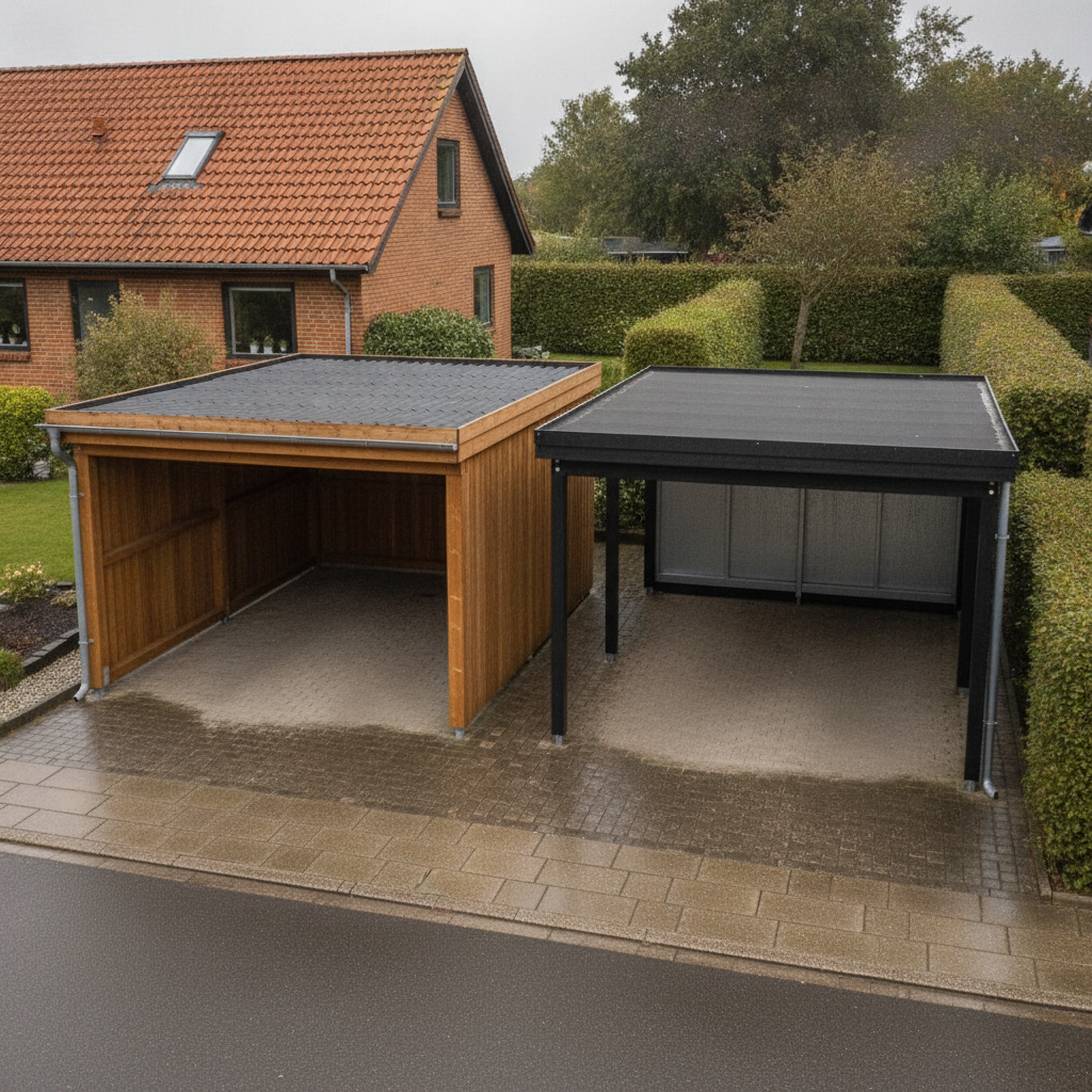 Carport i stål vs. træ: Pris, holdbarhed, vedligehold og hvad du skal vælge