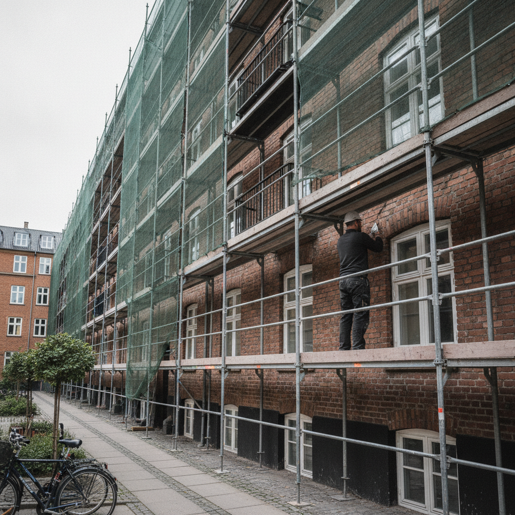 murer, facaderenovering, omfugning, stillads, udendørs, ejerforening, etageejendom, byejendom, mursten, mørtel, vinduer, altan, facade, renovering, vedligeholdelse, byggeplads, sikkerhed, professionel, københavn, dansk byggeri, pris, tilbud, hus, bolig, håndværker