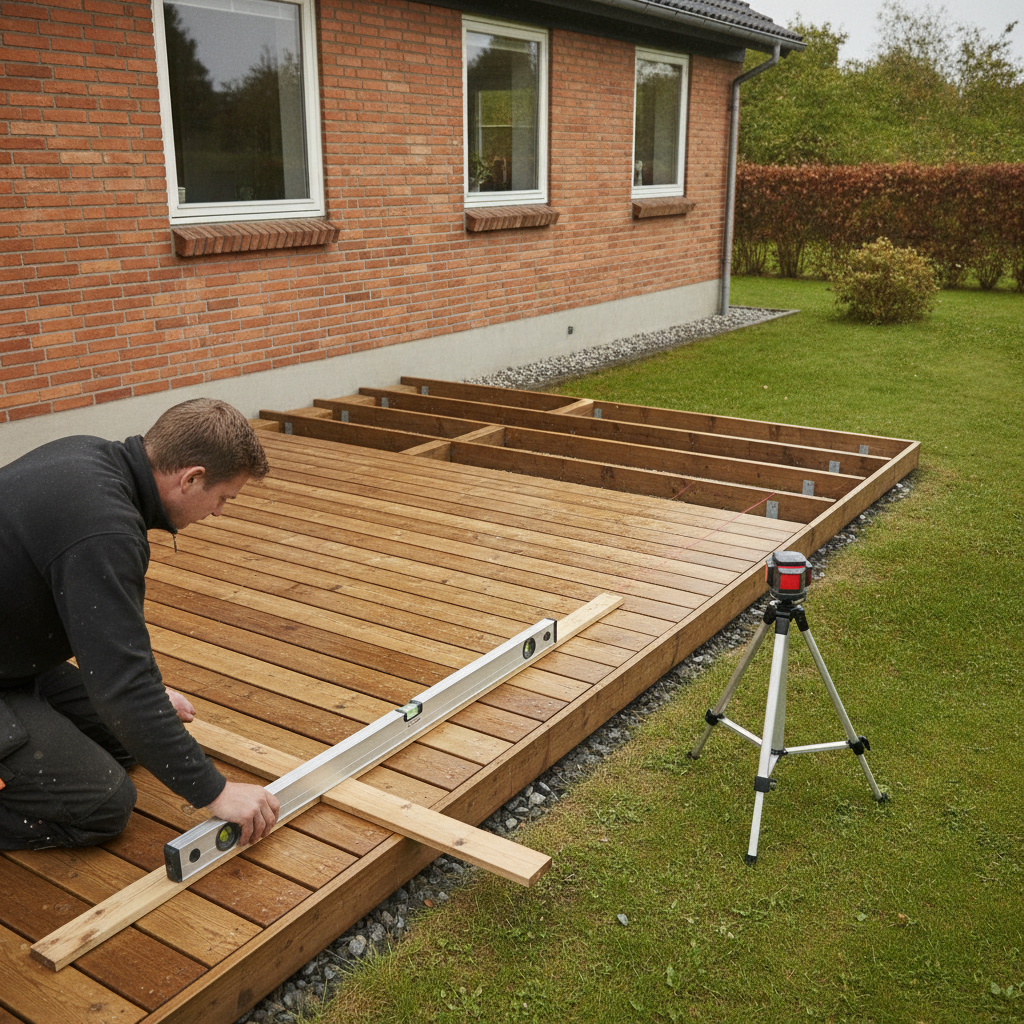 Fald på træterrasse: hvor meget fald, hvorfor det er vigtigt, og hvordan det udføres