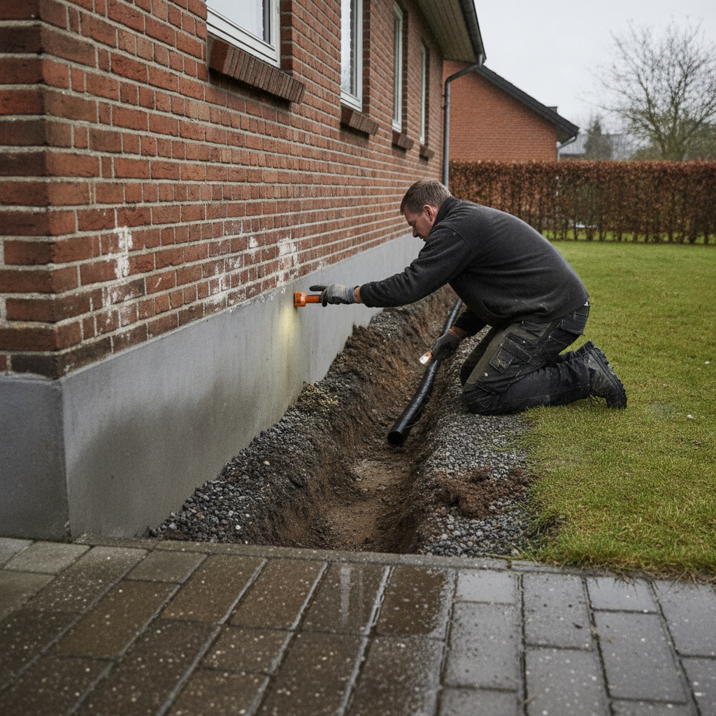 Fugt i fundament: Årsager, symptomer og typiske løsninger (dræn, tætning, omfangsdræn)