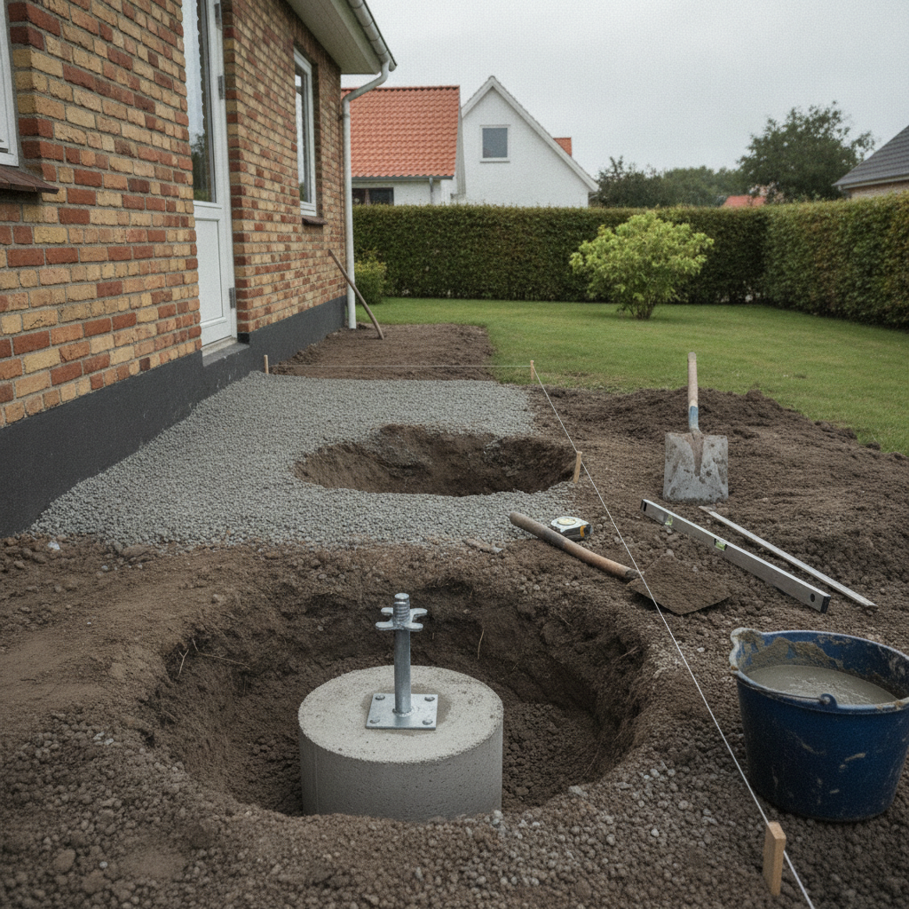 Fundament til overdækket terrasse: punktfundament, stolpesko eller terrassedæk – valg og faldgruber