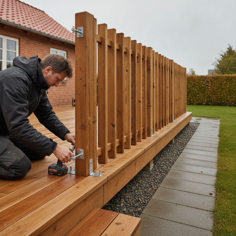 Hegn til træterrasse: Højder, materialer, fastgørelse og hvad der holder i dansk vejr