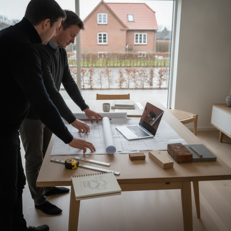 arkitekt, ingeniør, projektering, byggeprojekt, byggeplanlægning, tegninger, byggetegninger, myndighedsprojekt, udbudsmateriale, udførelsesprojekt, bygherre, rådgivning, indendørs, dansk hjem, parcelhus, mursten, tagsten, materialevalg, opmåling, planlægning, renovering, professionel, hus, bolig, håndværker