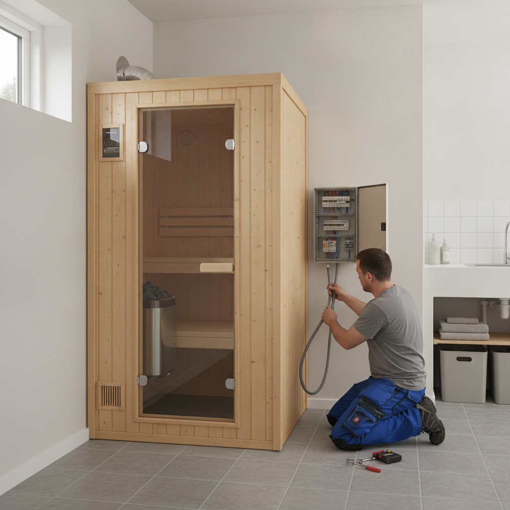 elektriker, elinstallation, sauna, saunaovn, tilslutning, eltavle, ventilation, aftræk, indendørs, bryggers, parcelhus, dansk bolig, træ, glasdør, isolering, renovering, installation, sikkerhed, fugt, professionel, byggeprojekt, pris, tilbud, hus, bolig, håndværker
