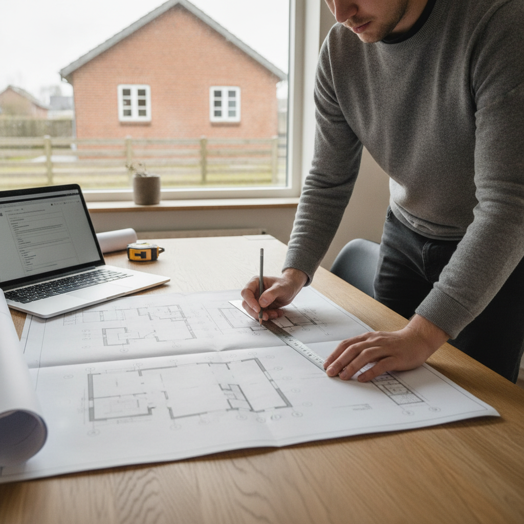 arkitekt, bygningskonstruktør, byggetilladelse, byggetegninger, tegningsmateriale, situationsplan, plantegning, facadetegning, snittegning, arealopgørelse, indendørs, projektering, sagsbehandling, myndighedskrav, br18, dansk bolig, parcelhus, mursten, tegltag, renovering, tilbygning, planlægning, hus, bolig, håndværker