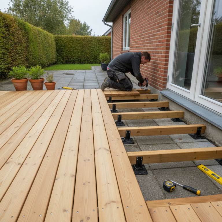 Træterrasse ovenpå fliser: muligheder, underlag, ventilation og faldgruber
