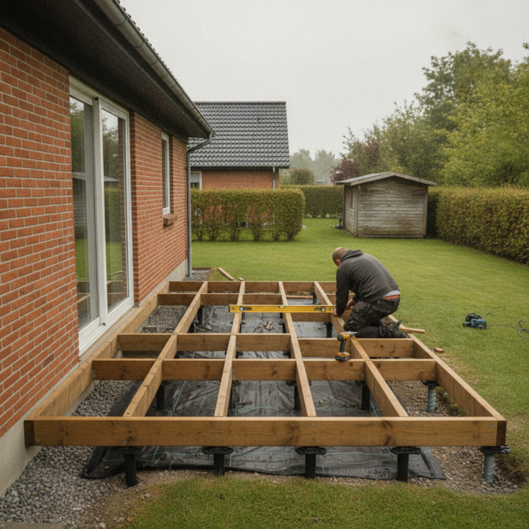 Træterrasse: valg af opbygning, fundament, fald og hvad du bør aftale med tømreren