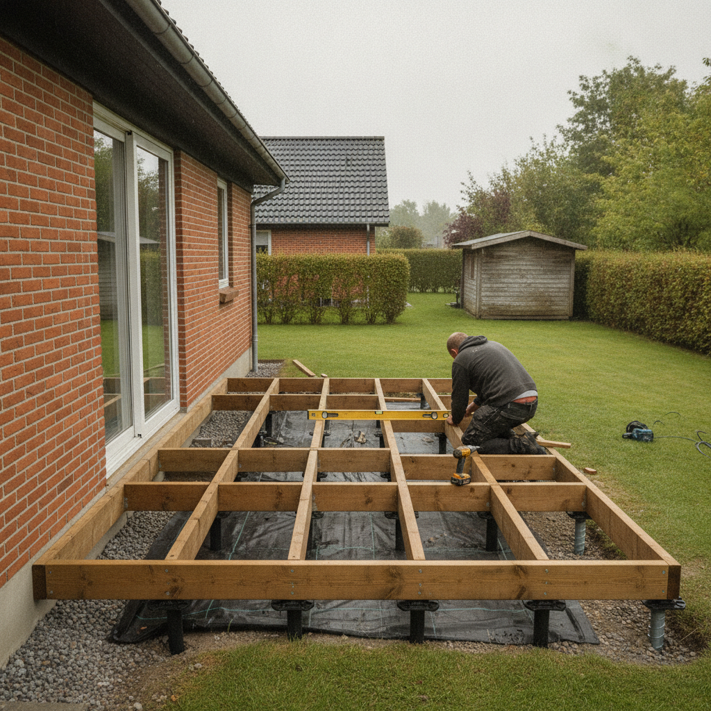 Træterrasse: valg af opbygning, fundament, fald og hvad du bør aftale med tømreren