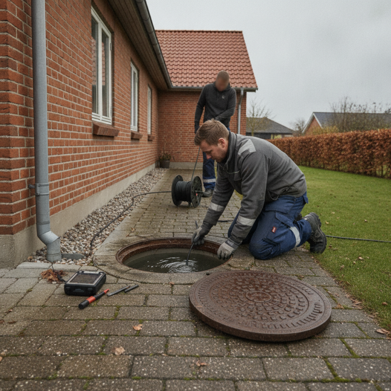 kloakmester, kloakvedligeholdelse, tv-inspektion, kloakinspektion, kloakspuling, kloakrensning, kloakbrønd, dæksel, afløb, stikledning, udendørs, parcelhus, mursten, fliser, have, fugt, tilstopning, rotter, rottespærre, vedligeholdelse, professionel, byggeplads, hus, bolig, håndværker